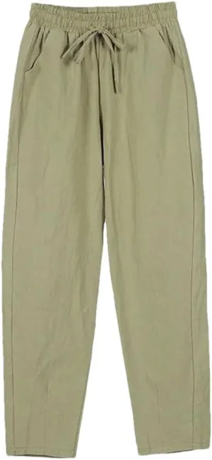 Women Cotton Elastic Waist Solid Color Harem Trousers Casual Ankle-Length Female Pants