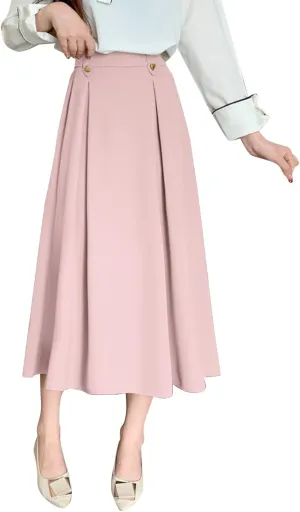 Women Fashion Casual Mid Length Suit Skirt A Line High Waisted Pleated Skirt Daily Long Leather Skirts for Women