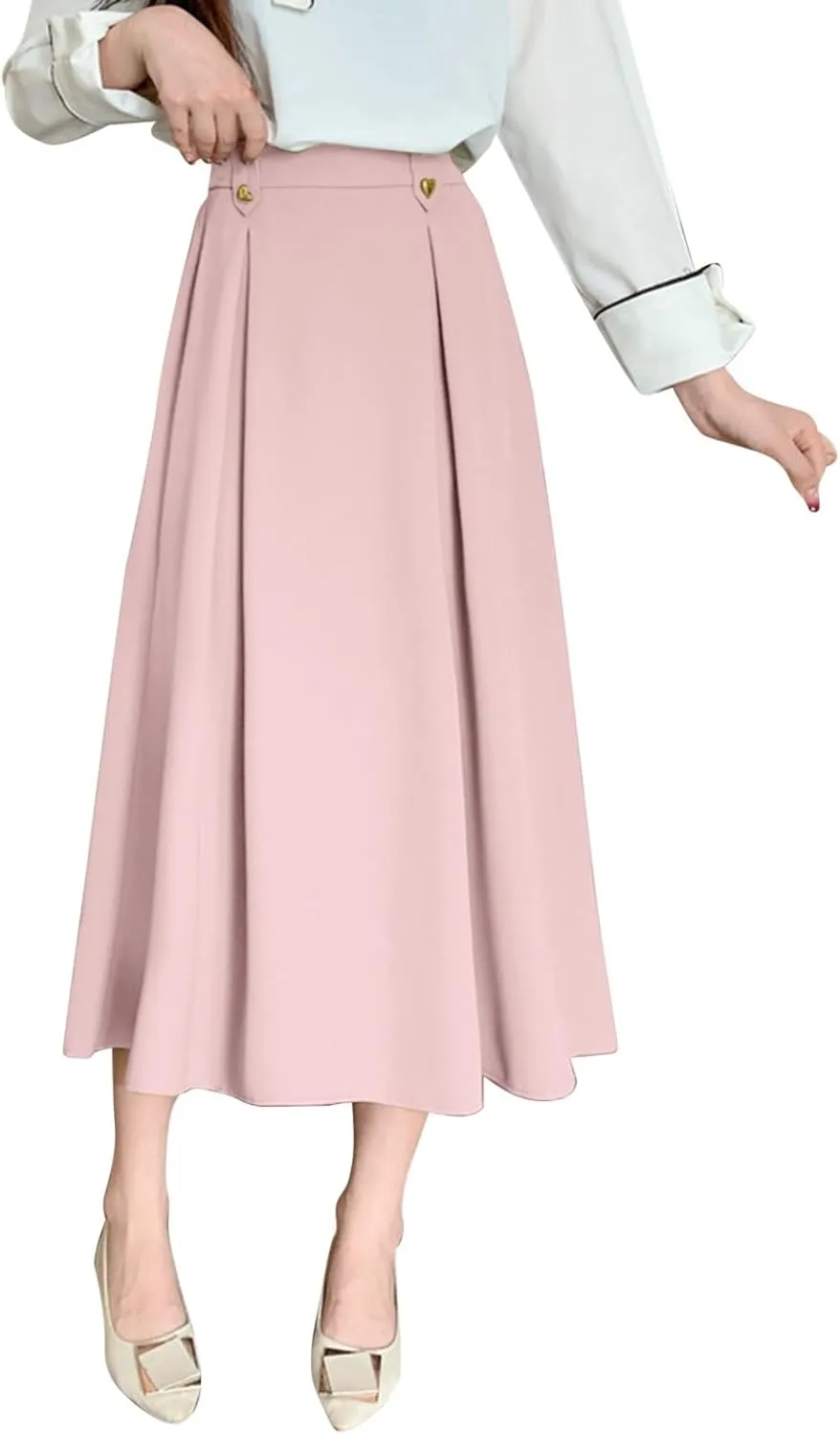 Women Fashion Casual Mid Length Suit Skirt A Line High Waisted Pleated Skirt Daily Long Leather Skirts for Women