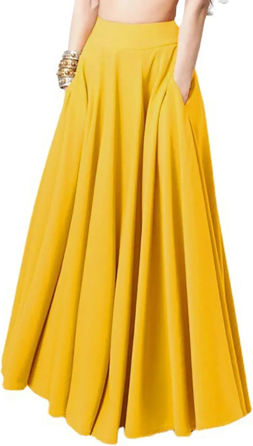 Women High Waist Maxi Skirt A Line Stretch Ankle Length Skirts Solid Color Plus Size Lightweight Summer Dress