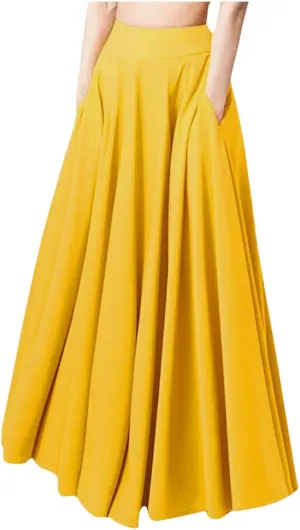 Women High Waist Maxi Skirt A Line Stretch Ankle Length Skirts Solid Color Plus Size Lightweight Summer Dress