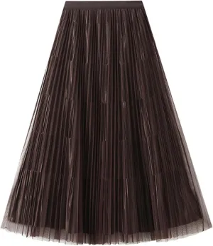 Women Mid Length Skirt Dance Party A Line High Waisted Reversible Tulle Skirt Holiday Party Midi Wrap Skirt with