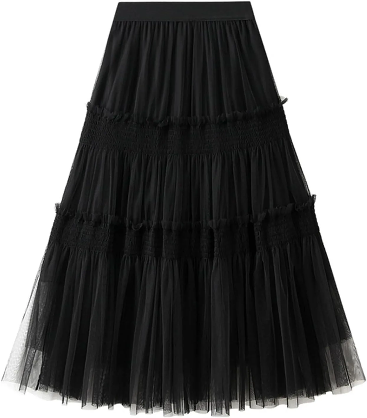Women Mid Length Skirt Dance Party A Line High Waisted Ruffles Tulle Skirt Holiday Party Costume Half Skirt Women