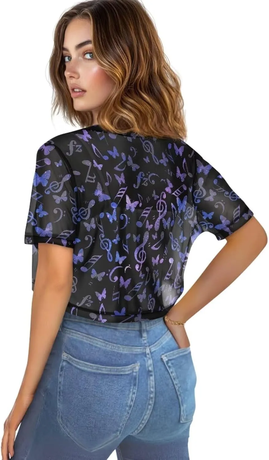 Women Open Front Mesh Bolero Shrugs Short Sleeve Cropped Chiffon Cardigan Lightweight Sheer Summer Jacket Tops