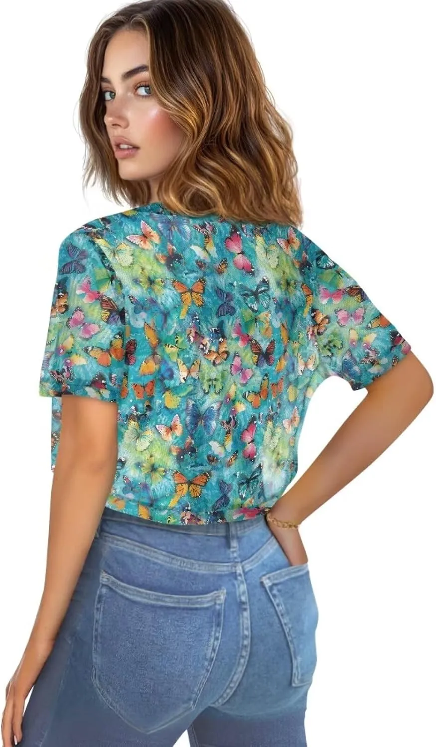 Women Open Front Mesh Bolero Shrugs Short Sleeve Cropped Chiffon Cardigan Lightweight Sheer Summer Jacket Tops