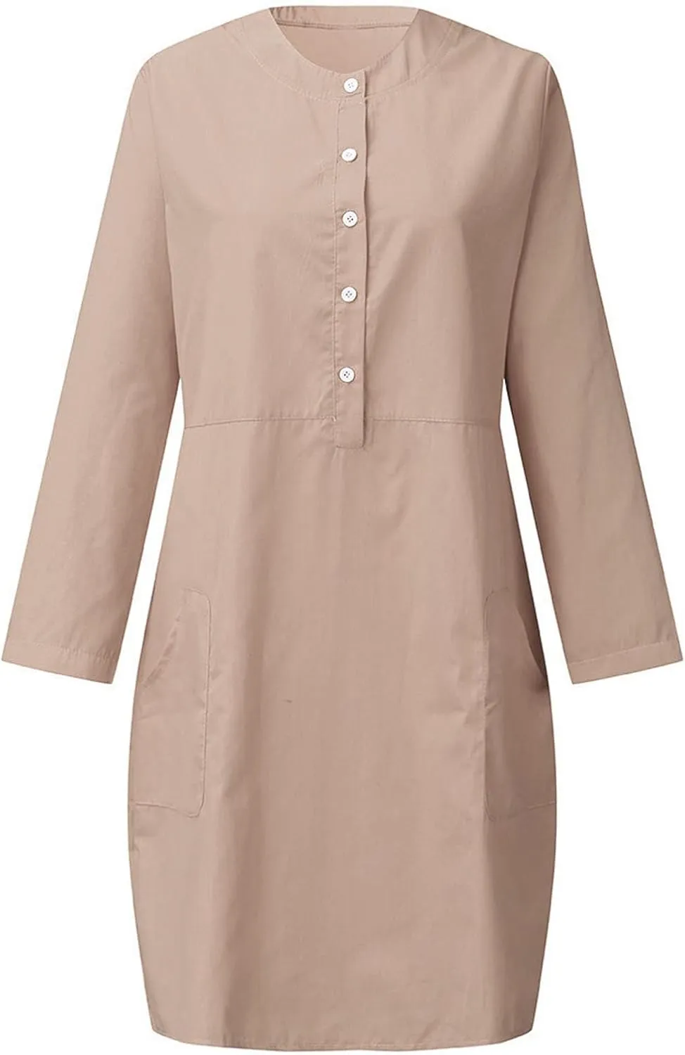 Women Plus Size Linen Cotton Casual Loose Comfy Knee Length Dress Half Button Dresses A Line Flowy Dresses with Pocket