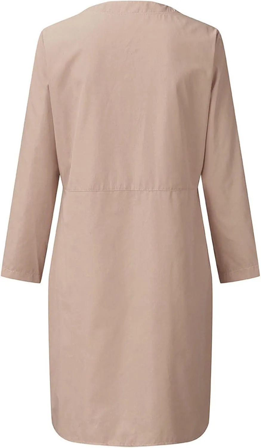 Women Plus Size Linen Cotton Casual Loose Comfy Knee Length Dress Half Button Dresses A Line Flowy Dresses with Pocket