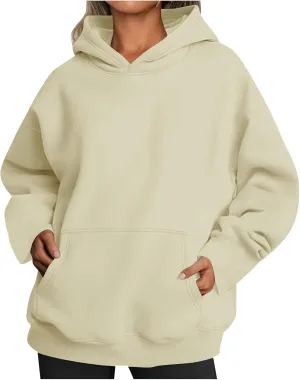 Women Pullover Oversized Sweatshirts Fleece Sweater Long Sleeve Hoodies With Pockets Casual Loose Fall Tops 2024