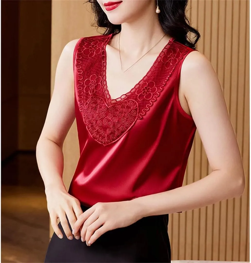 Women Summer V-Neck Sleeveless Casual Lace Camisole