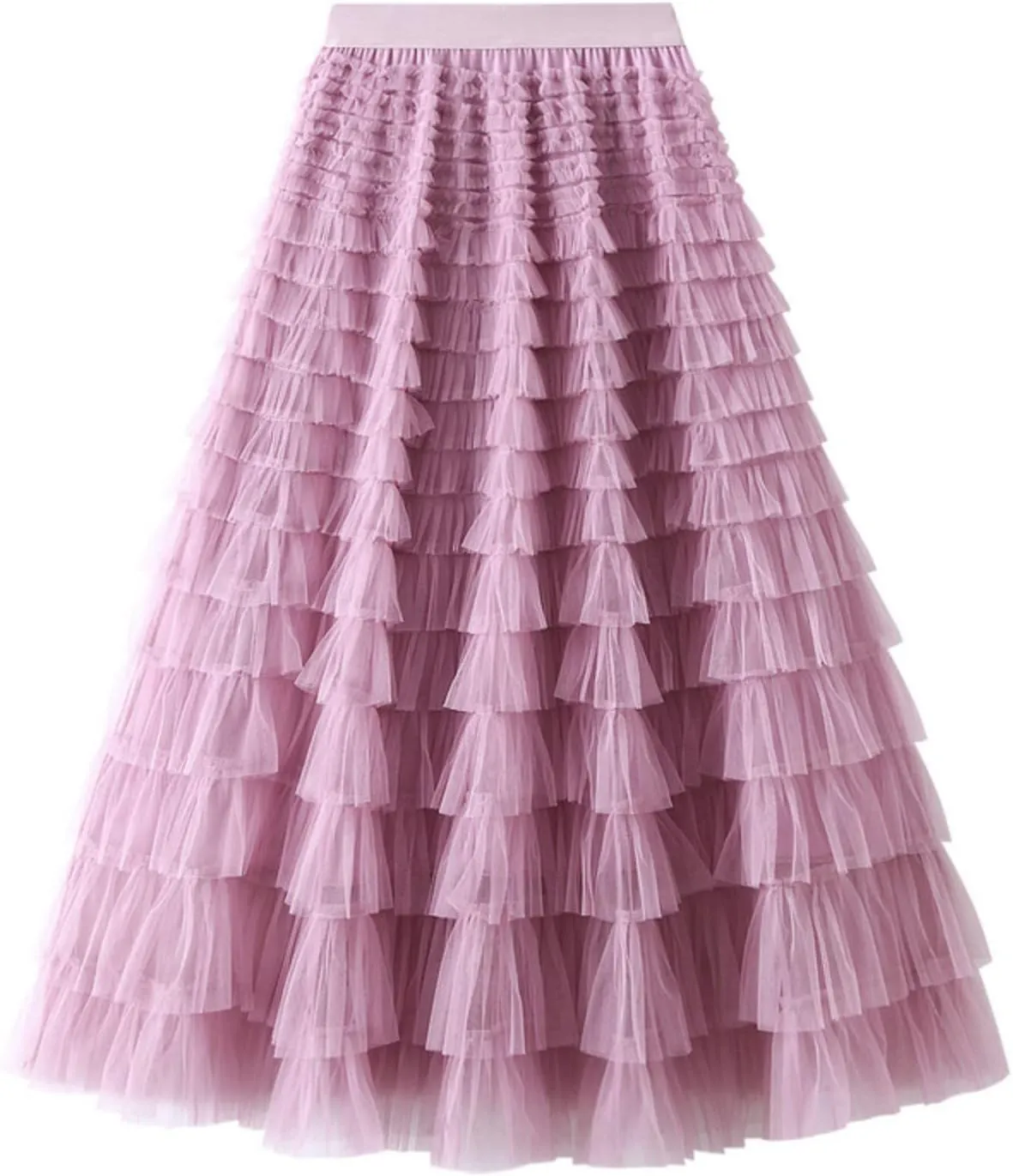 Women's A Line Pleated Skirt Long Tutu Skirt Ruffle Mesh Vintage Calf Length Chiffon High Waist Long Western