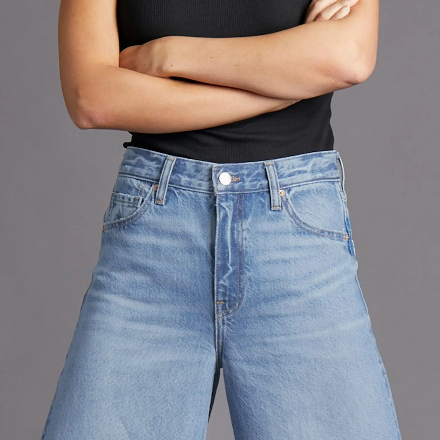 Womens Baggy Barrel Jeans Wide Leg Mid Rise Premium Denim Pants