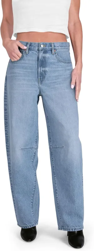 Womens Baggy Barrel Jeans Wide Leg Mid Rise Premium Denim Pants
