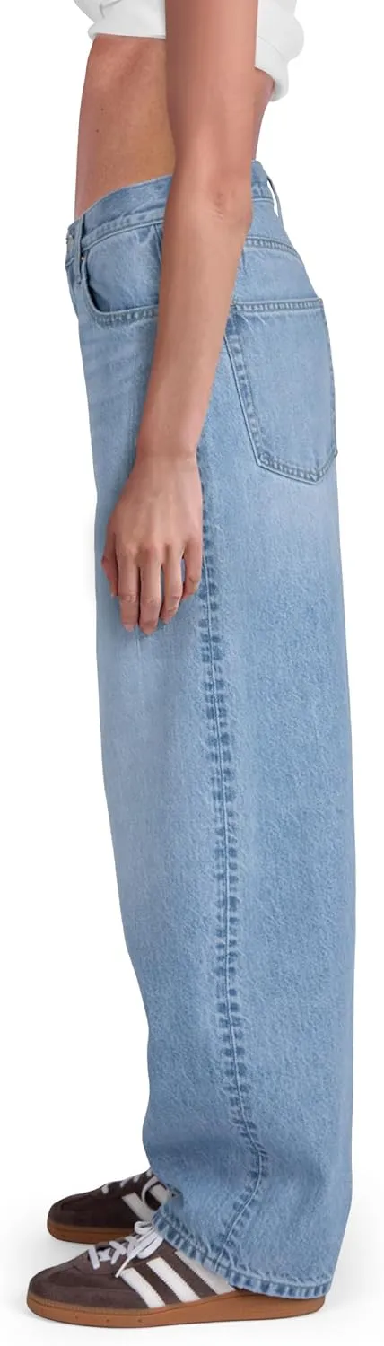 Womens Baggy Barrel Jeans Wide Leg Mid Rise Premium Denim Pants