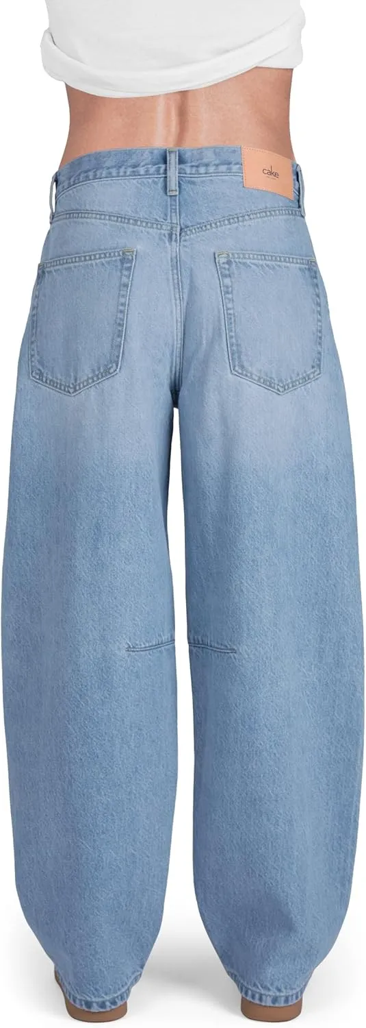 Womens Baggy Barrel Jeans Wide Leg Mid Rise Premium Denim Pants