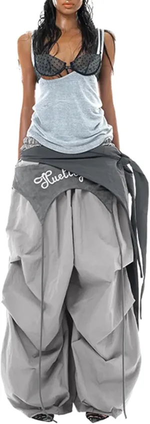 Women's Baggy Cargo Pants Elastic High Waist Trendy Wide Leg Trousers Loose Fit Y2K Hip Hop Streetwear