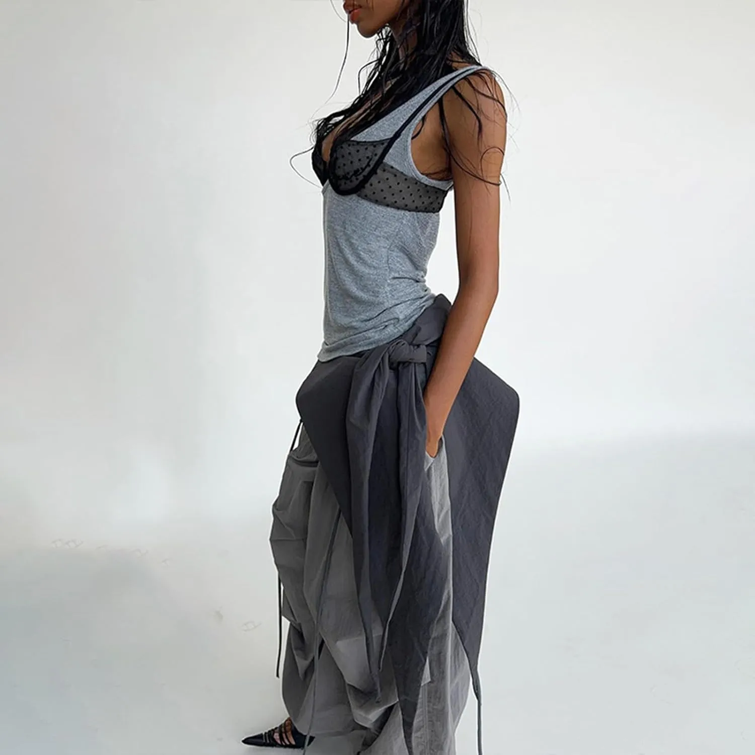 Women's Baggy Cargo Pants Elastic High Waist Trendy Wide Leg Trousers Loose Fit Y2K Hip Hop Streetwear