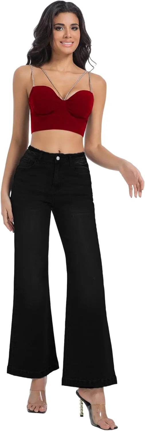 Women's Bell Bottom Jeans High Waisted Stretchy Curvy Flare Denim Pants