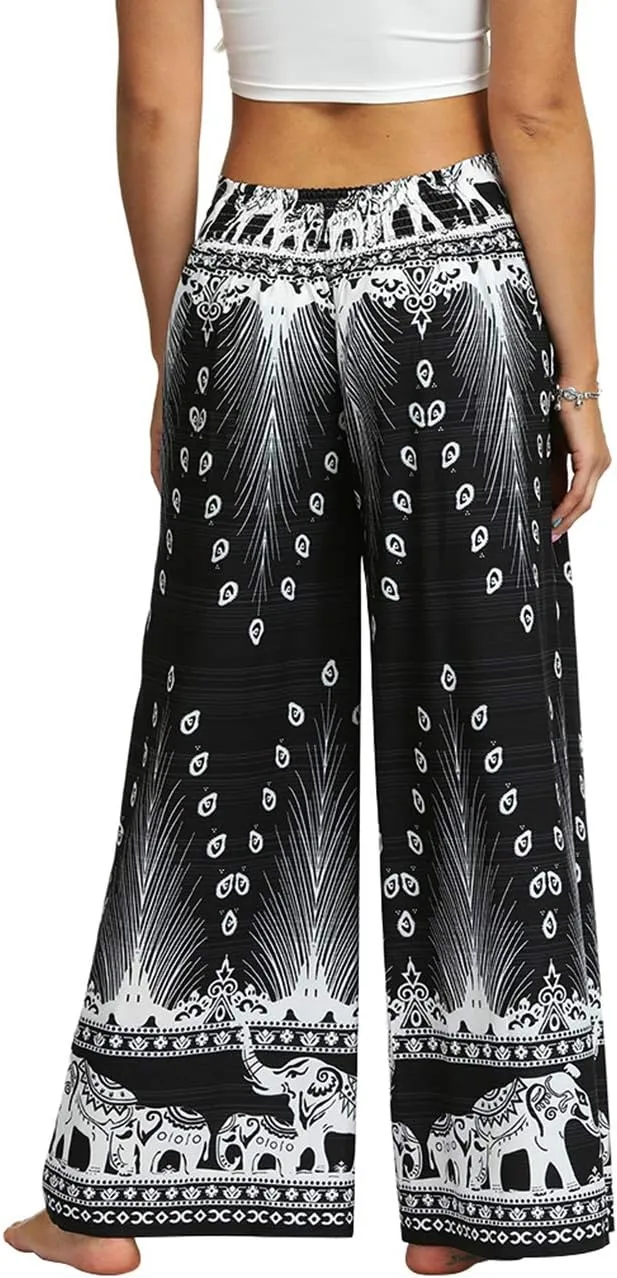 Women's Bohemian Yoga Pant Palazzo Slit Wide Leg High Waist Hippie Trousers Flowy Pants