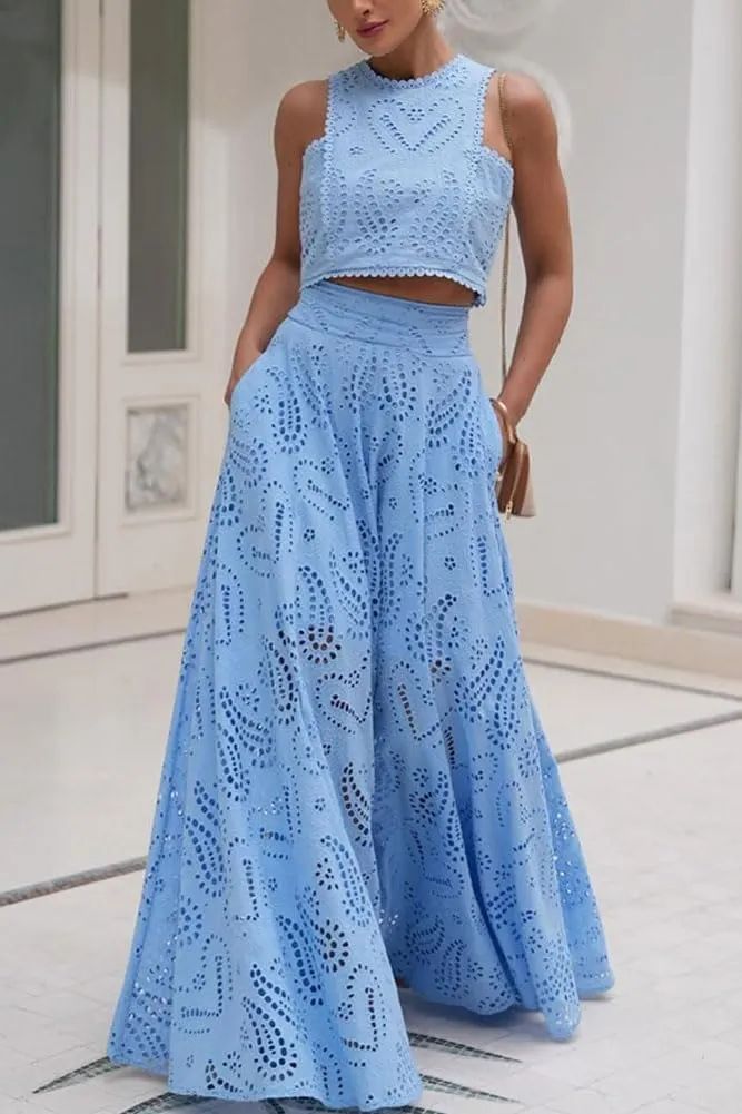 Womens Boho Eyelet Maxi Skirts Lace Flowy A-Line Summer Beach Long Skirts Elegant Outfits