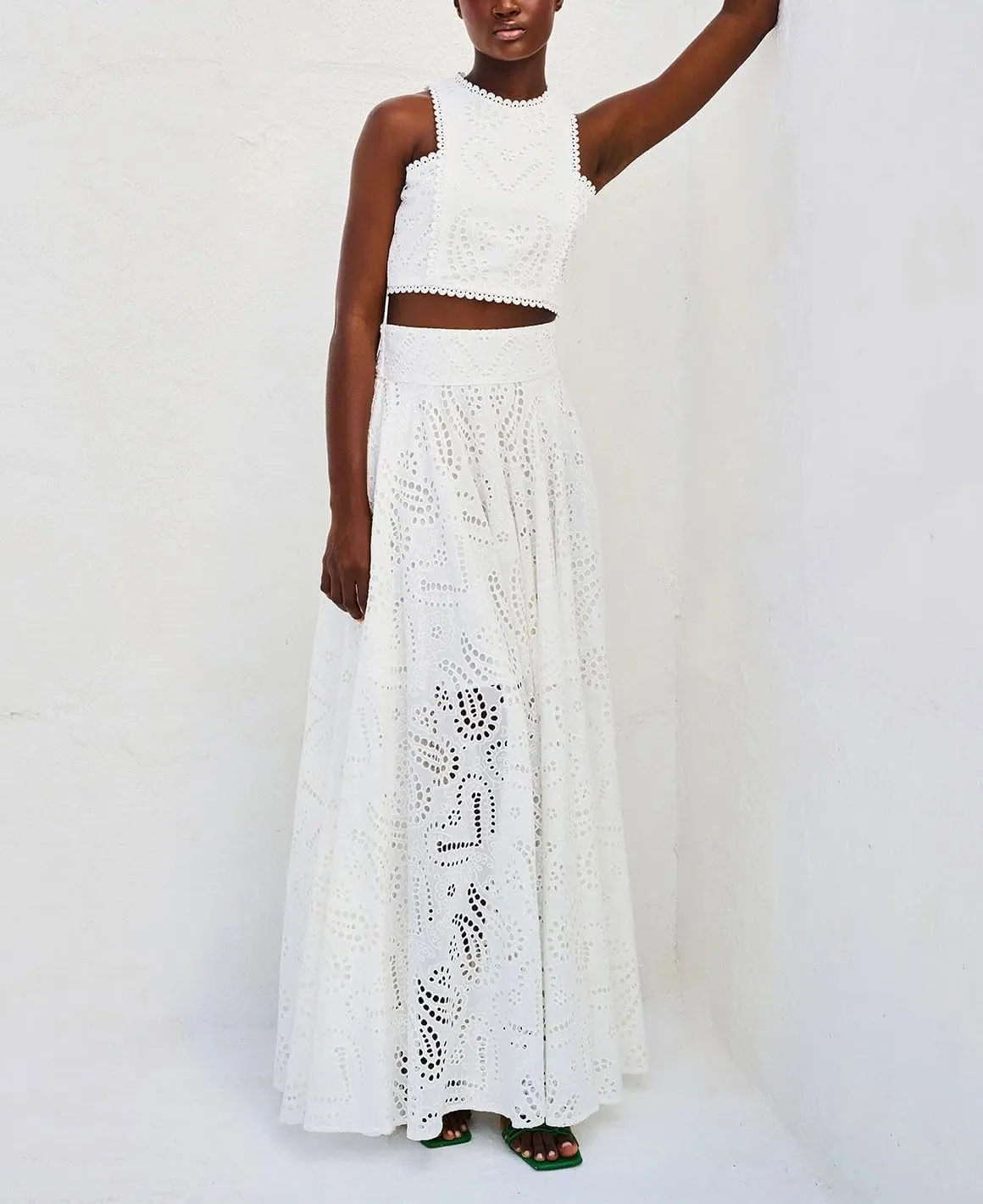 Womens Boho Eyelet Maxi Skirts Lace Flowy A-Line Summer Beach Long Skirts Elegant Outfits