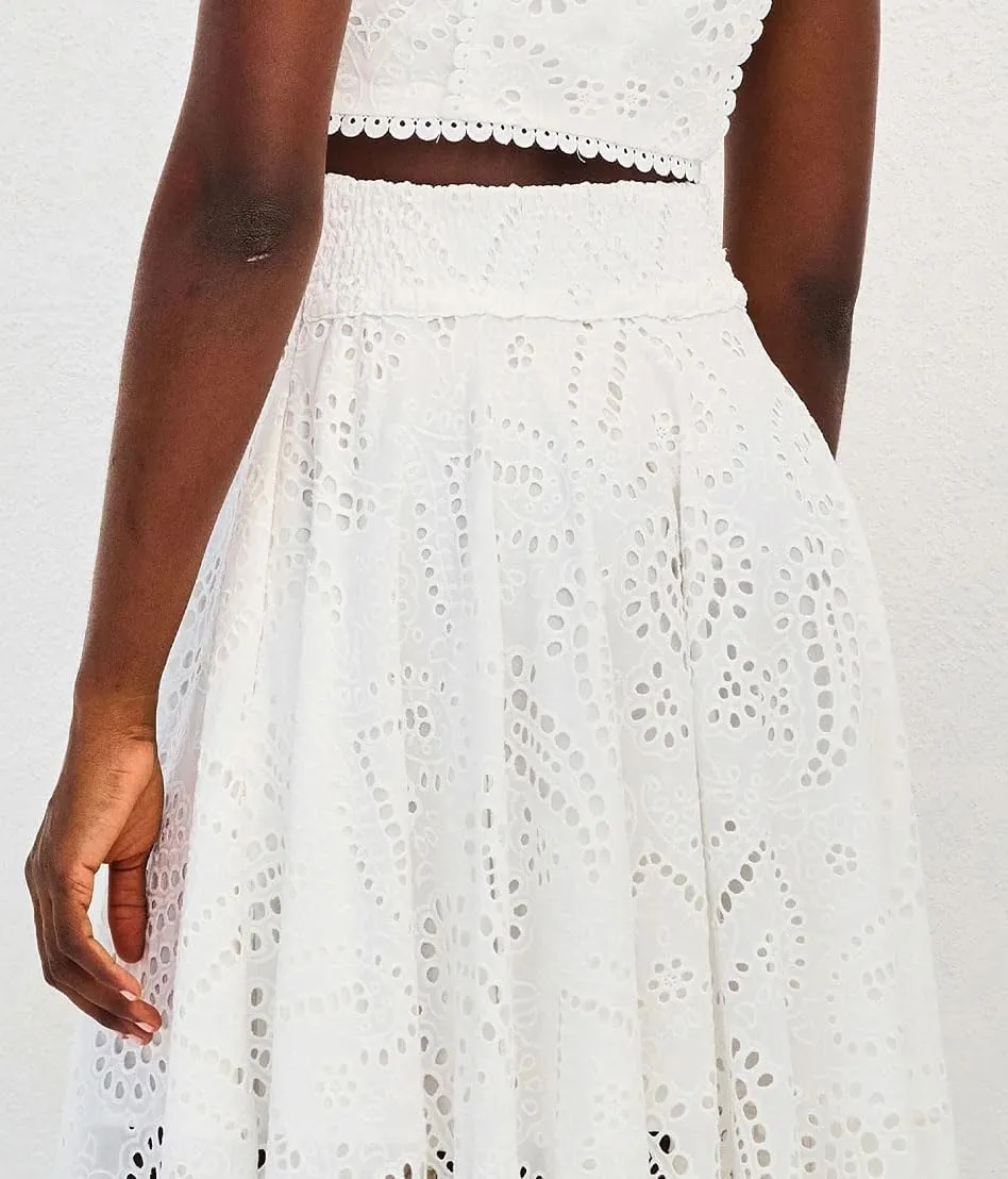 Womens Boho Eyelet Maxi Skirts Lace Flowy A-Line Summer Beach Long Skirts Elegant Outfits