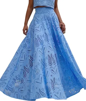 Womens Boho Eyelet Maxi Skirts Lace Flowy A-Line Summer Beach Long Skirts Elegant Outfits