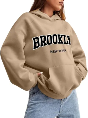 Womens Brooklyn Hoodies Trendy Y2K Oversized Sweatshirt New York Crewneck Long Sleeve Pullover Tops With Pockets