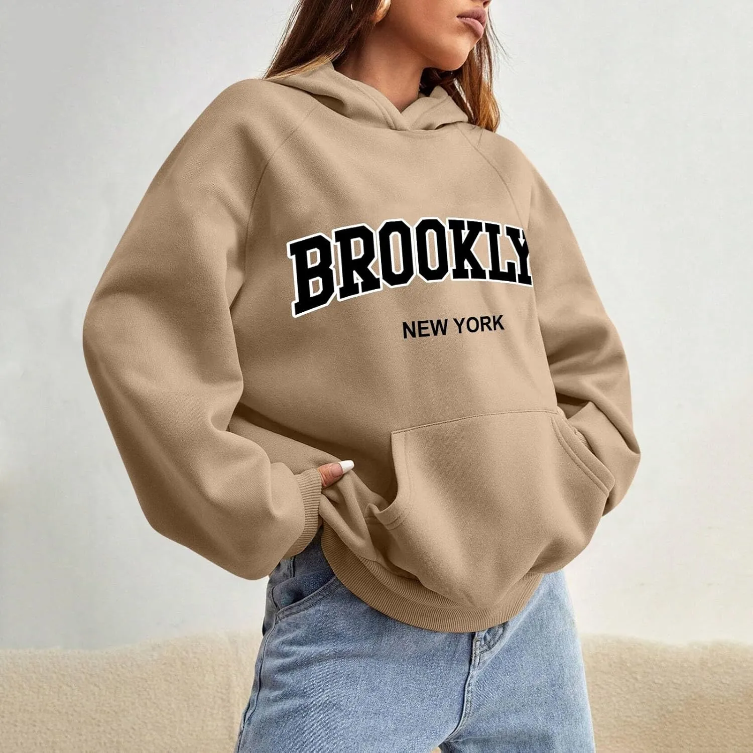 Womens Brooklyn Hoodies Trendy Y2K Oversized Sweatshirt New York Crewneck Long Sleeve Pullover Tops With Pockets