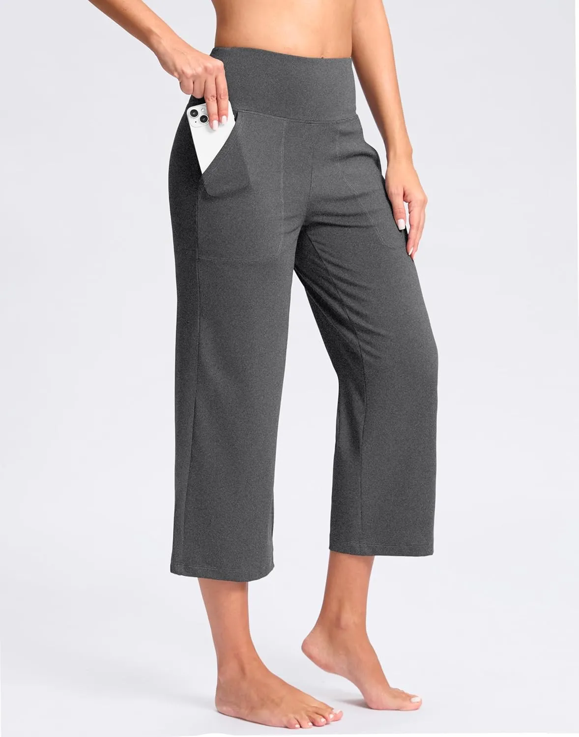Women's Capri Pants with Pockets High Waist Yoga Pants Wide Leg Workout Crop Summer Pants for Casual, Travel, Exercise