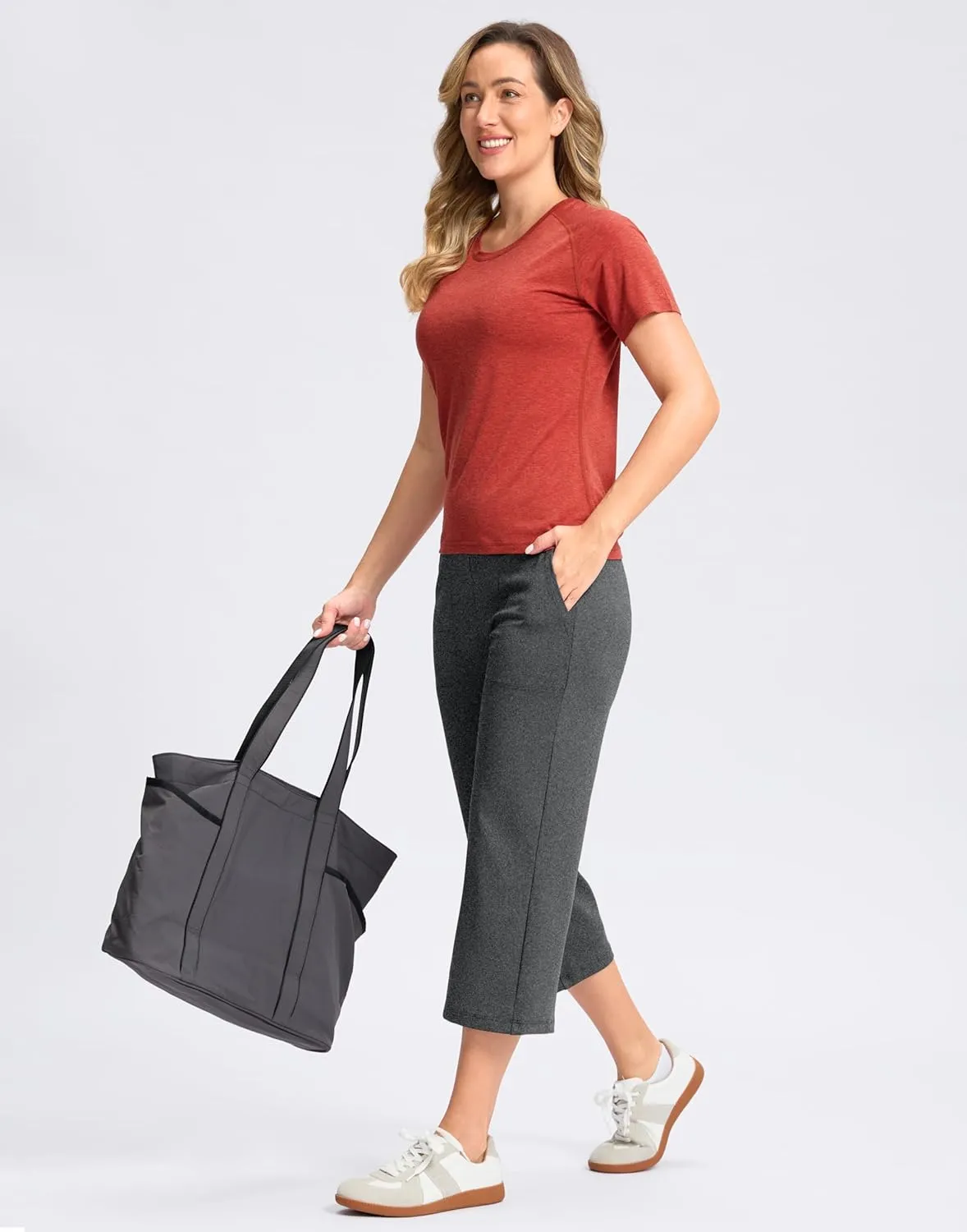 Women's Capri Pants with Pockets High Waist Yoga Pants Wide Leg Workout Crop Summer Pants for Casual, Travel, Exercise