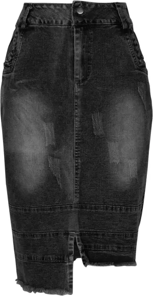 Women's Casual High Waisted Denim Skirts Stretch Knee Length Slim Fit Pencil Jean Skirt Wrap Bodycon Dress