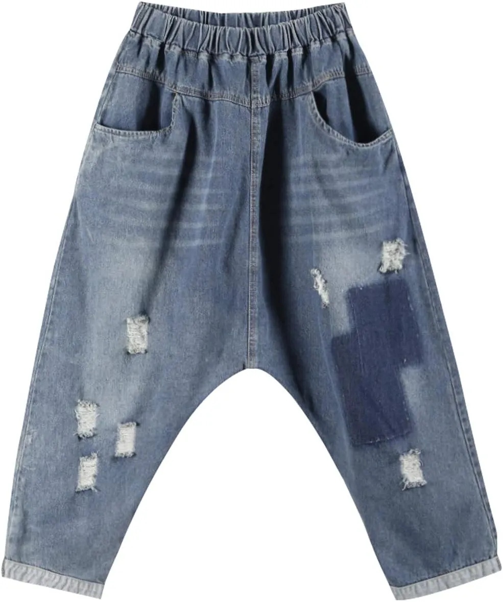 Women's Casual Hip Hop Drop Crotch Harem Jeans Denim Pants Trousers