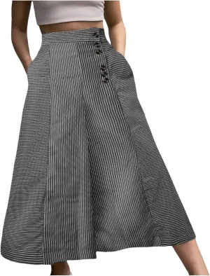 Women's Casual Pants Fashion Striped Patchwork Loose Casual High Waist Pocket Elastic Waist Ankle Length Trousers