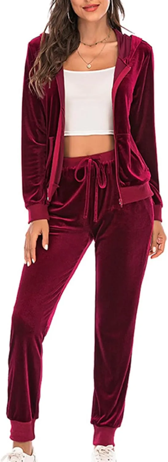 Women's Casual Tracksuit Velour Sweatsuits 2 Piece Set Velvet Outfits Comfy Lounge Sets Sweatshirts and Sweatpants