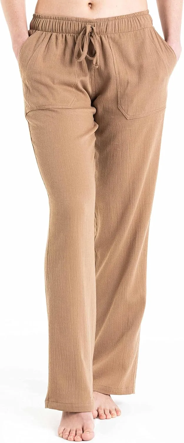Women's Cotton Gauze Low Waist Beach Pants with Pockets