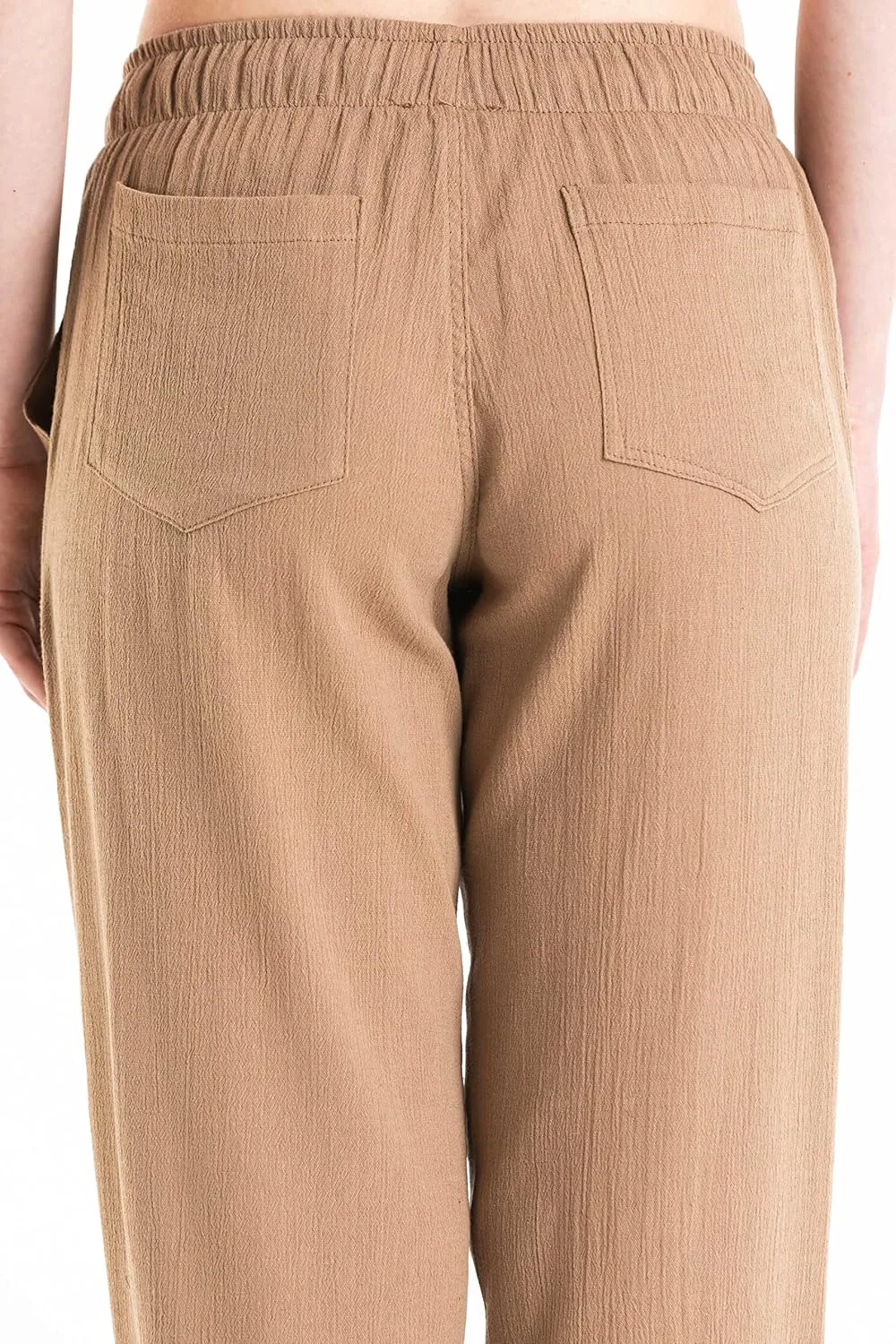 Women's Cotton Gauze Low Waist Beach Pants with Pockets