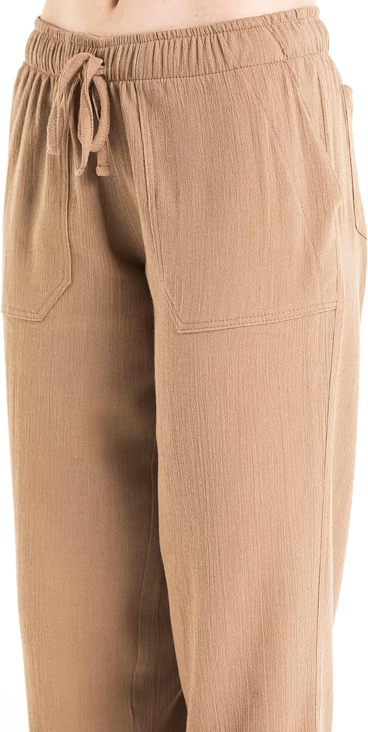 Women's Cotton Gauze Low Waist Beach Pants with Pockets