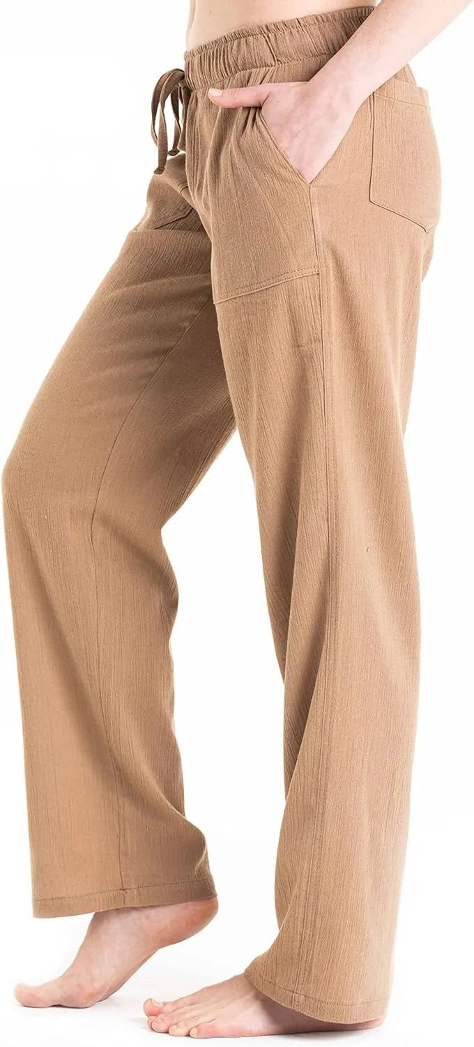 Women's Cotton Gauze Low Waist Beach Pants with Pockets