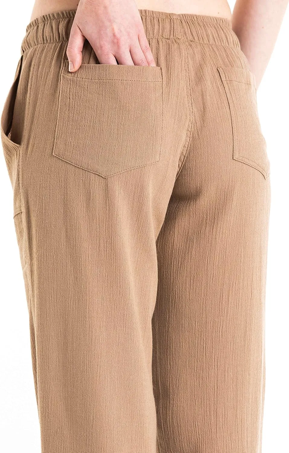 Women's Cotton Gauze Low Waist Beach Pants with Pockets