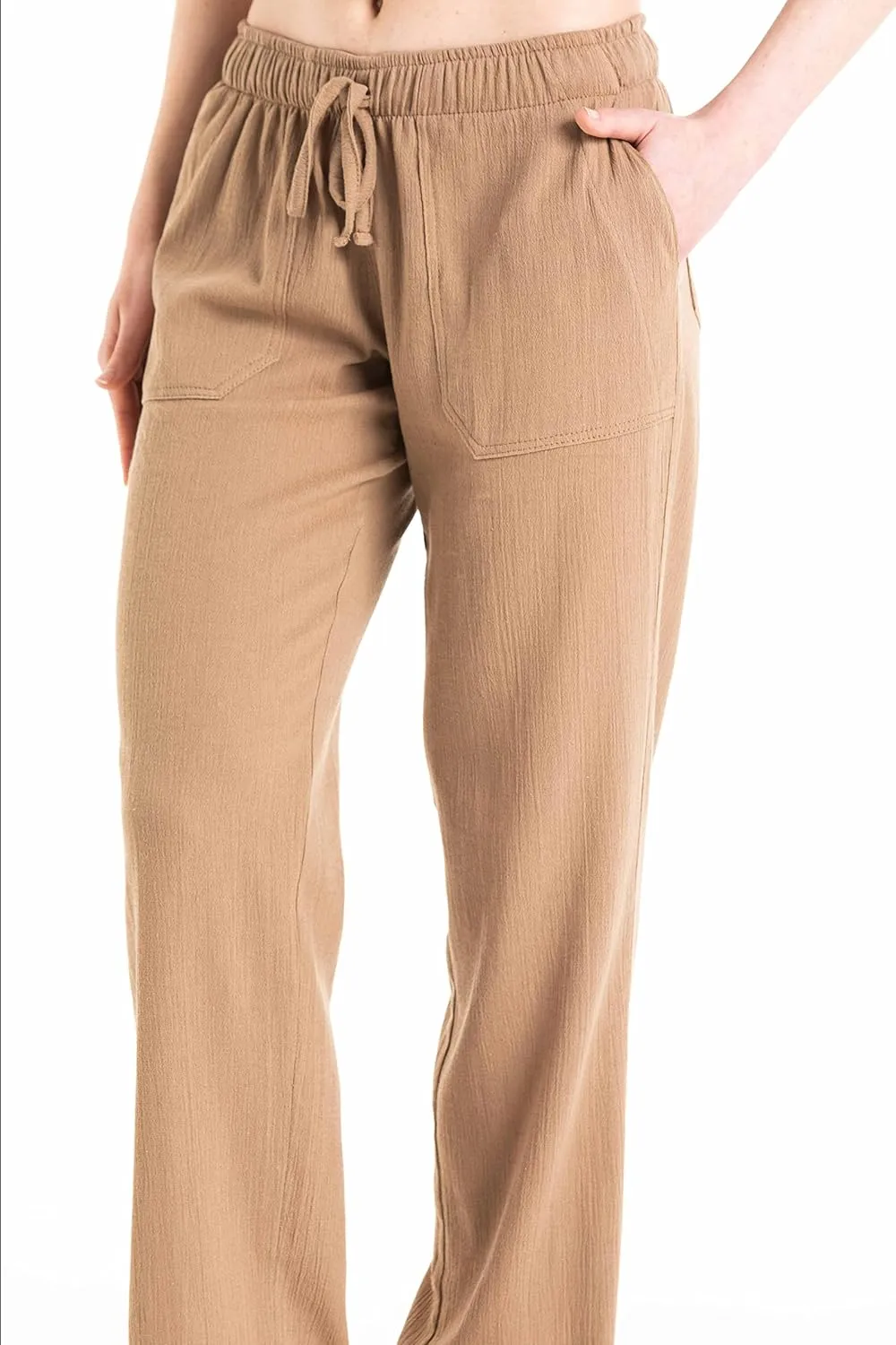 Women's Cotton Gauze Low Waist Beach Pants with Pockets