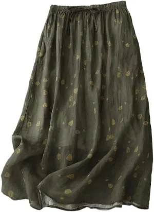 Women's Cotton Linen Bohemian Long Skirts 2025 Summer Vacation A Line Flowy Floral Boho High Waist Vacation Midi Skirts