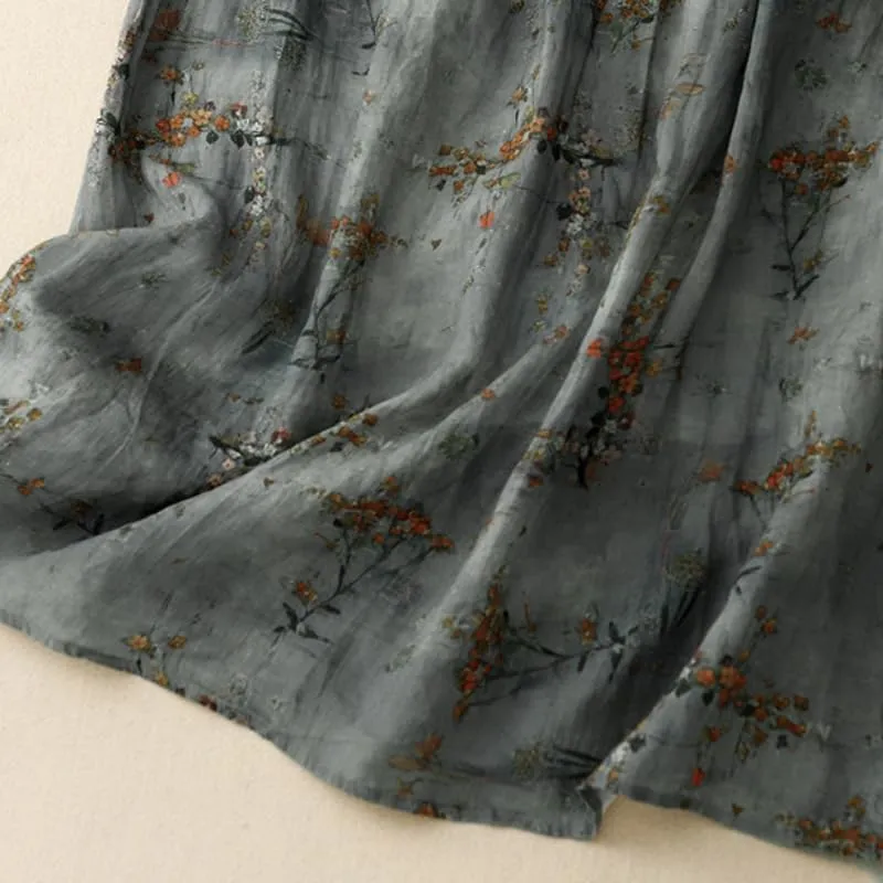 Women's Cotton Linen Bohemian Long Skirts 2025 Summer Vacation A Line Flowy Floral Boho High Waist Vacation Midi Skirts