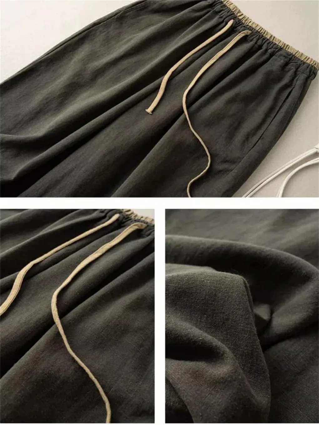 Women's Cotton Linen Loose Harem Pants Elastic Drawstring Waist Casual Wide-Leg Pants