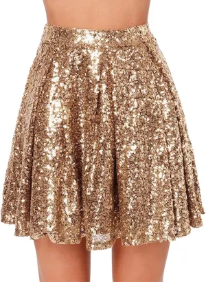 Women's Fashion High Waist Pleated Solid Color Short Skirt Loose Sequin Skirt Top and Midi Skirt