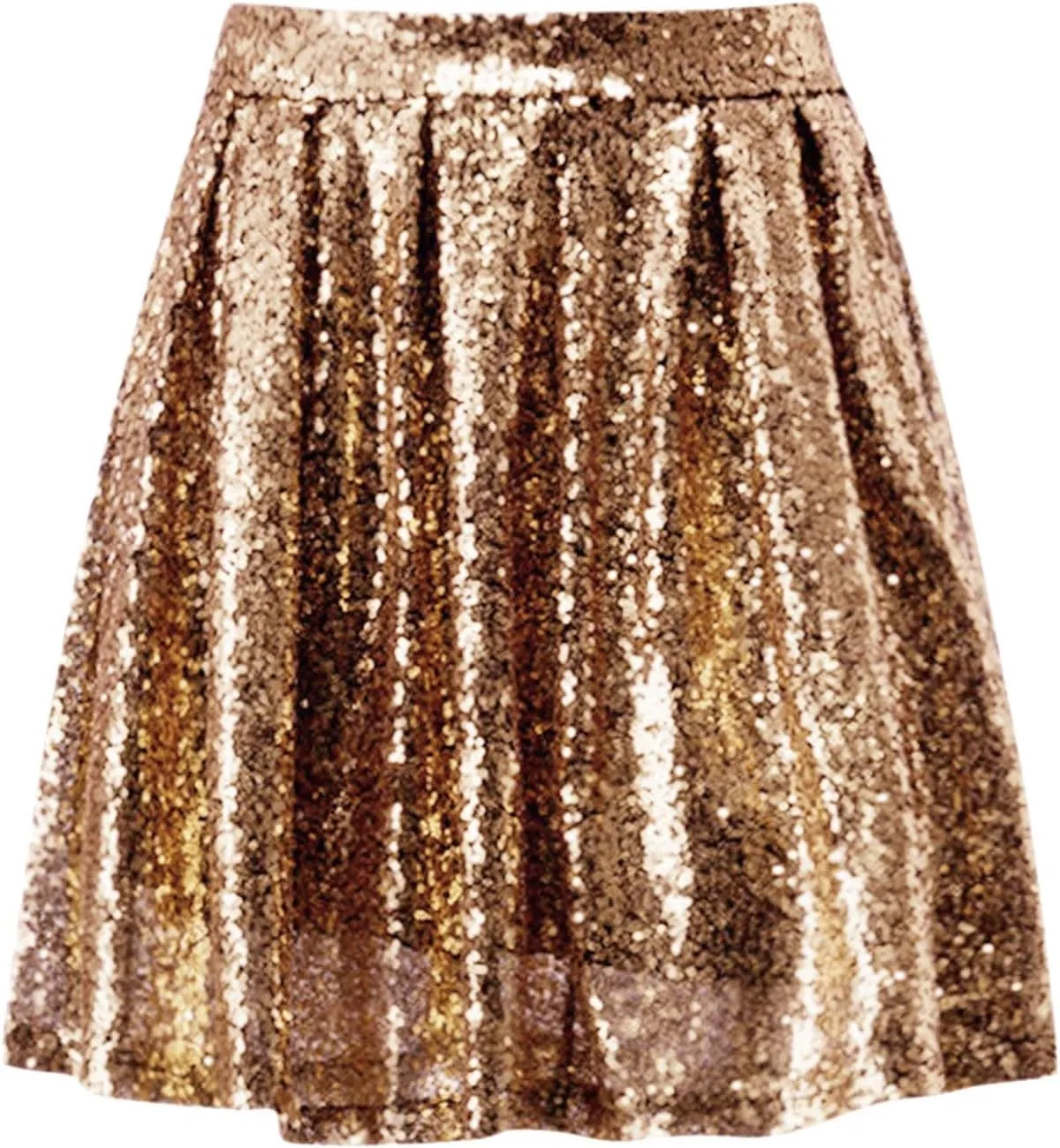 Women's Fashion High Waist Pleated Solid Color Short Skirt Loose Sequin Skirt Top and Midi Skirt
