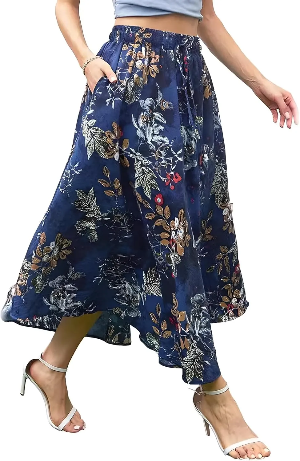 Women's Floral Maxi Skirt with Pockets - Long Midi Length for Beach Parties & Holidays