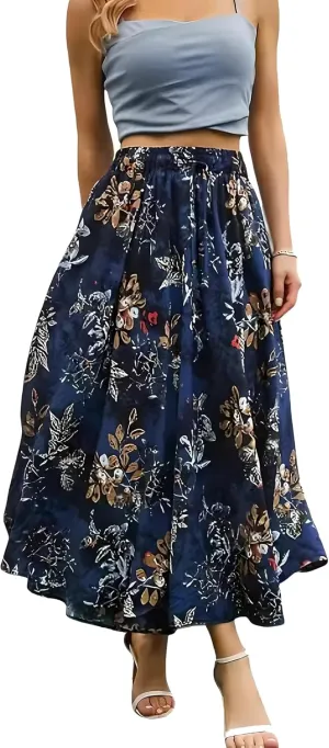 Women's Floral Maxi Skirt with Pockets - Long Midi Length for Beach Parties & Holidays