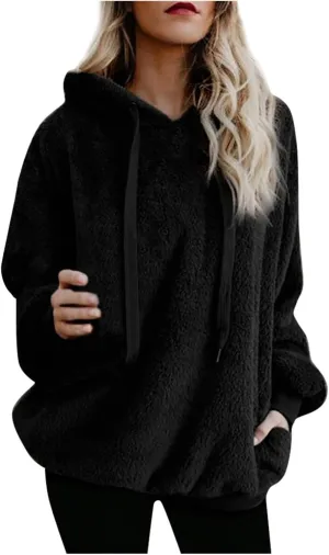 Women's Fuzzy Fleece Hoodies Zip Up Pullover Sherpa Sweatshirt 2023 Fall Winter Casual Oversized Warm Fluffy Coat Plus Size