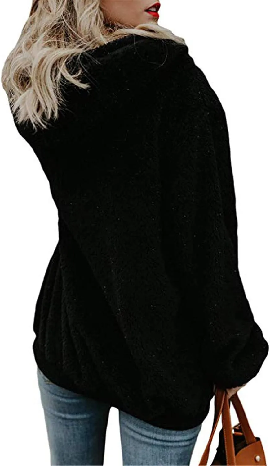 Women's Fuzzy Fleece Hoodies Zip Up Pullover Sherpa Sweatshirt 2023 Fall Winter Casual Oversized Warm Fluffy Coat Plus Size