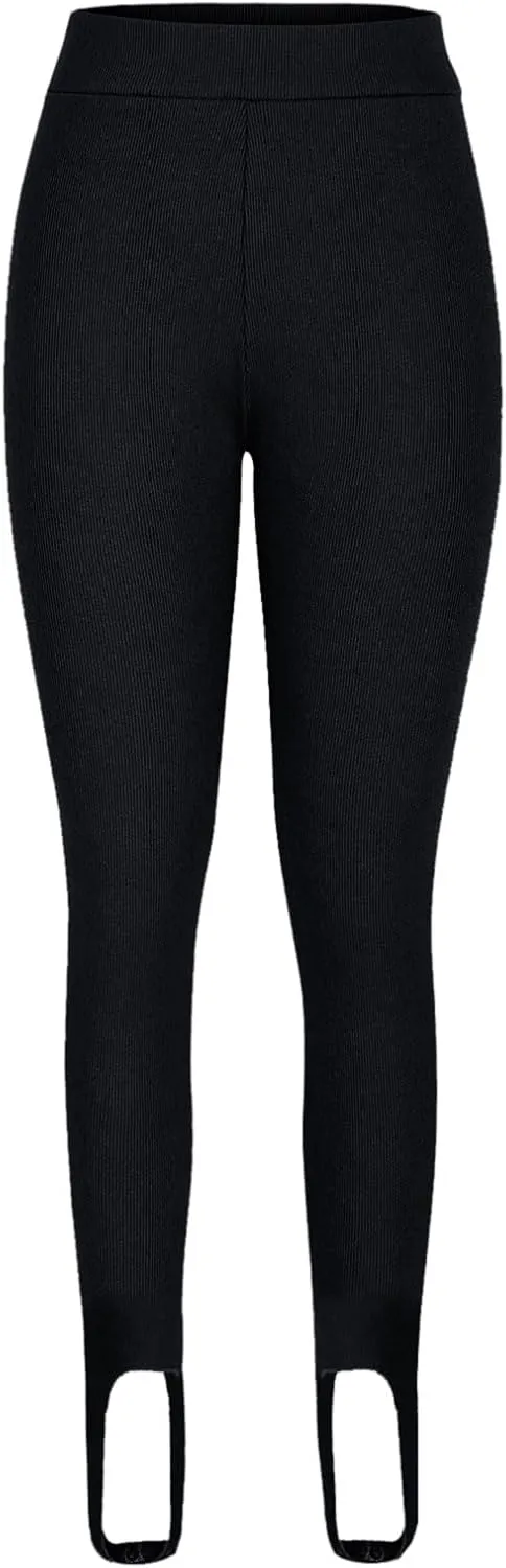 Women's High Waist Knit Yoga Stirrup Leggings Trendy Tummy Control Stretch Gym Trouser Workout Running Tights Pants